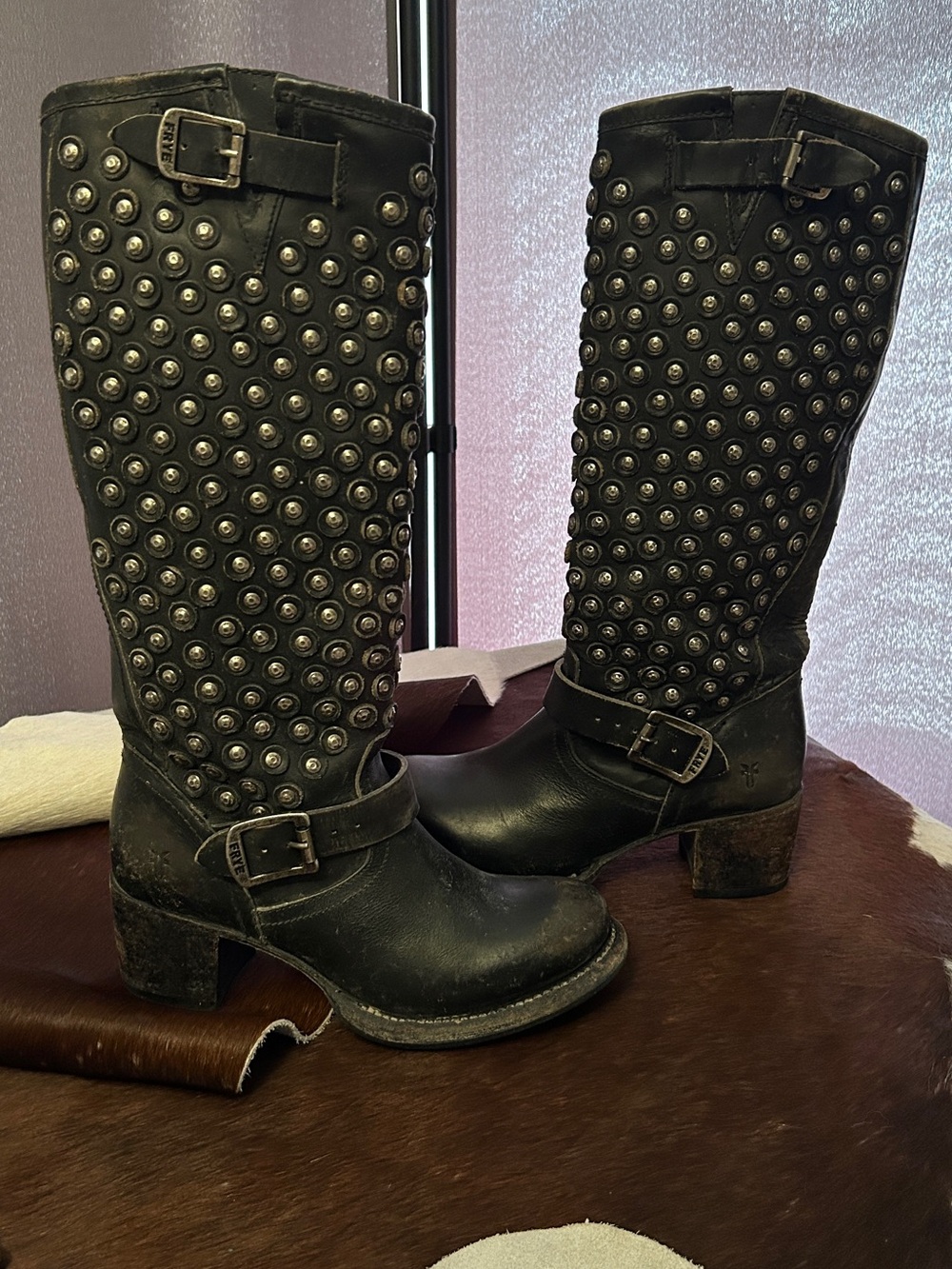 FRYE Vera Disc Tall Black Leather Boots - Picture 2 of 7